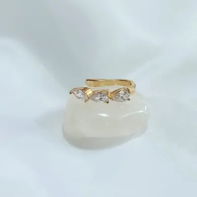piercing ouro meio orelha fino 3 gotas fila cristal