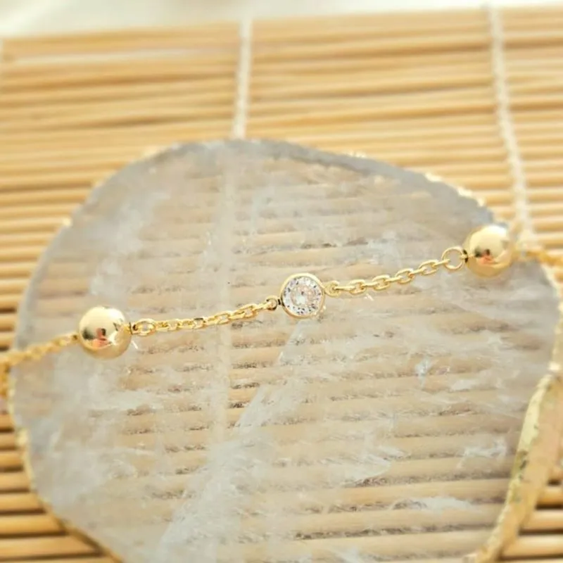 pulseira ouro bolas e pedras cristais intercaladas