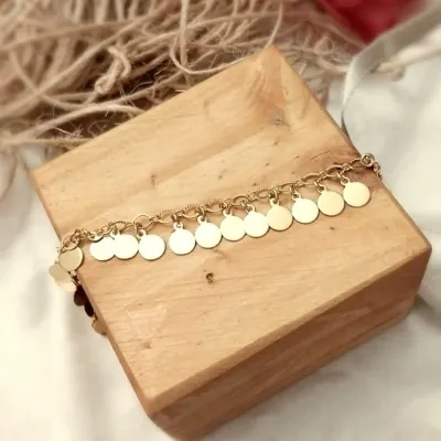 Pulseira ouro chapas redondas lisas