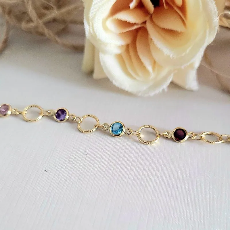 pulseira ouro circulos e pedras colors intercaladas