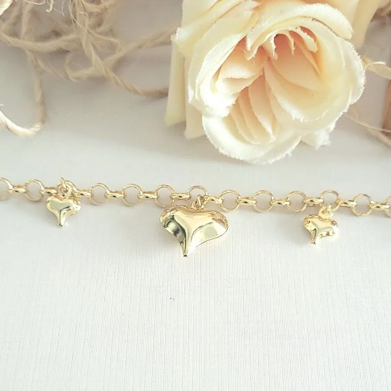 pulseira ouro corações gordinhos