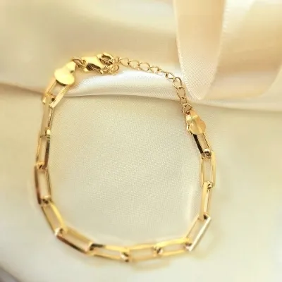 pulseira ouro correntaria elos retangulares