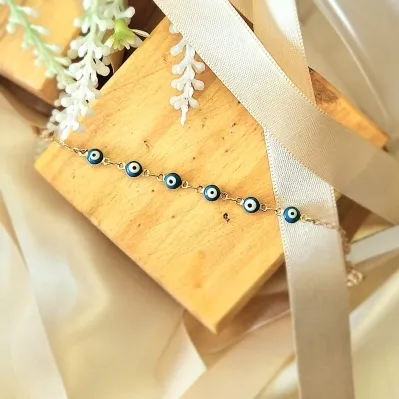 pulseira ouro corrente com 6 bolinhas olho grego