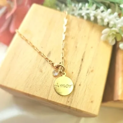pulseira ouro corrente com mandala escrita Amor