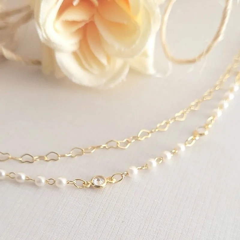 pulseira ouro dupla pedras cristais com perolas e corações