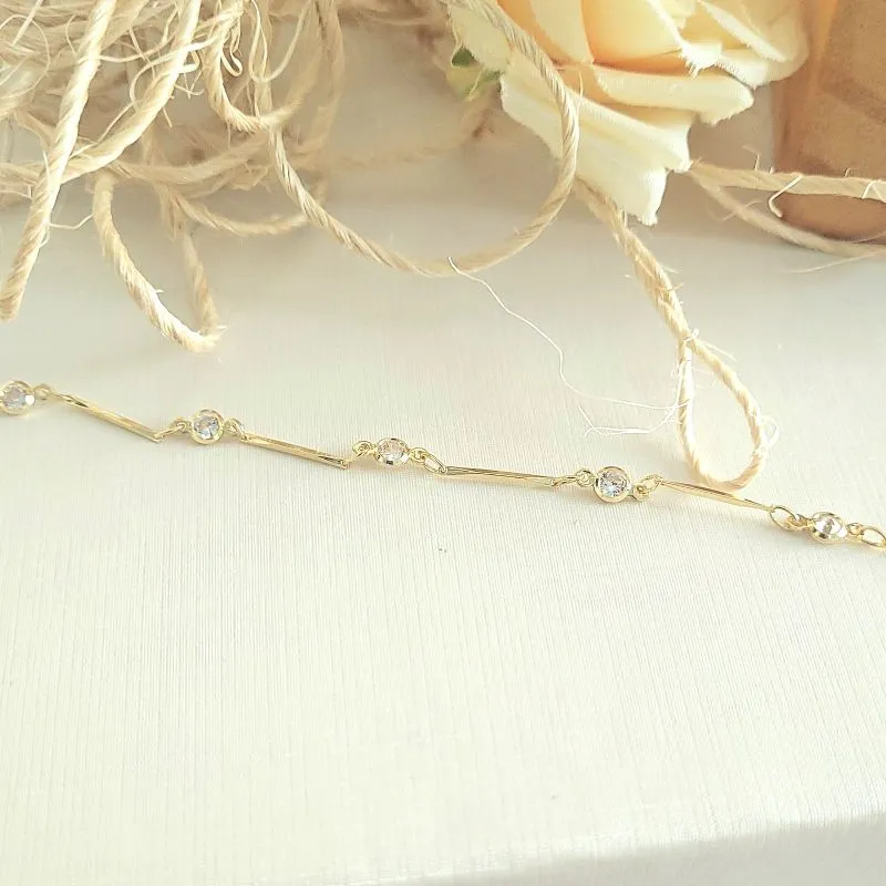 pulseira ouro palito e pedras cristais