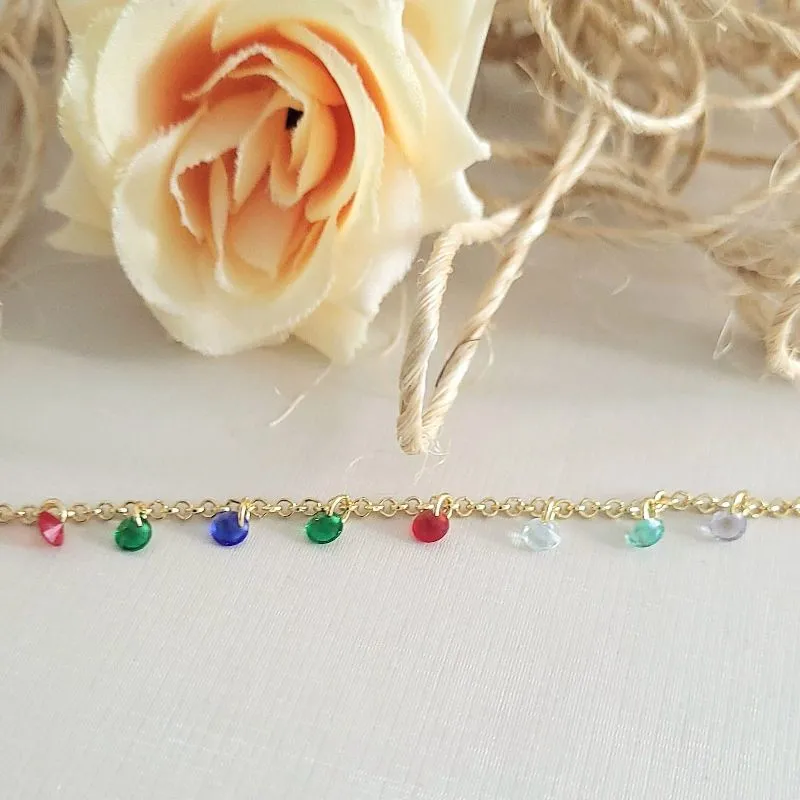 pulseira ouro pedras colors penduradas