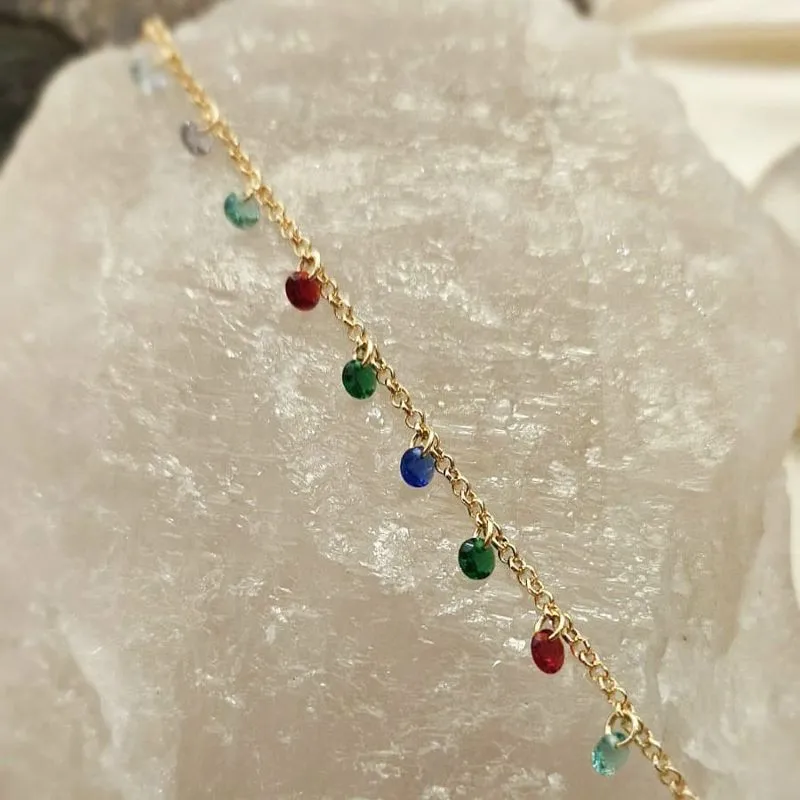 pulseira ouro pedras colors penduradas
