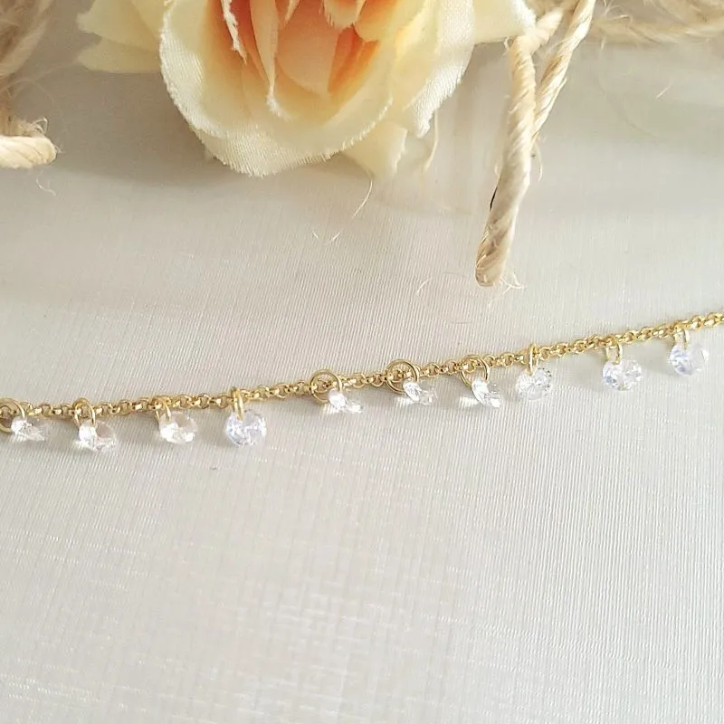 pulseira ouro pedras cristais penduradas