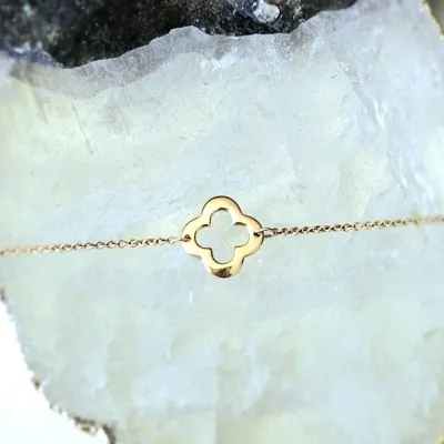 pulseira ouro rose meio trevo aberto