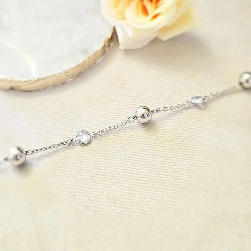 pulseira rodio bolas e pedras cristais intercaladas
