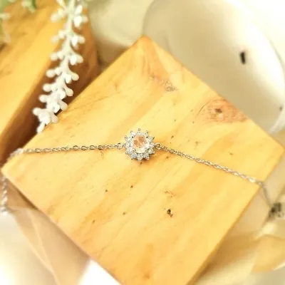 pulseira rodio circulo cristal morganita volta zircônias