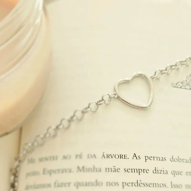 pulseira rodio coração grande vazado