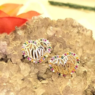 brinco ouro coração veias zirconia colors