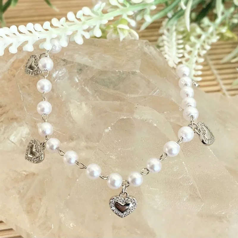 colar rodio choker coração cravejado e perolas