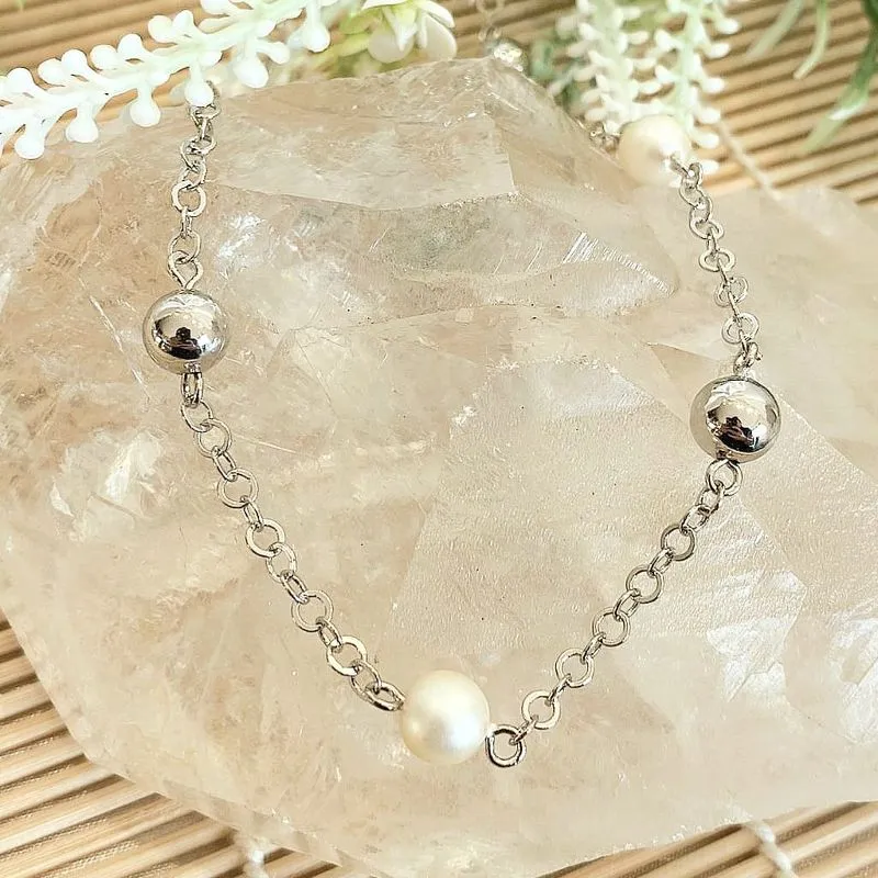 colar rodio choker perolas e bolas lisas