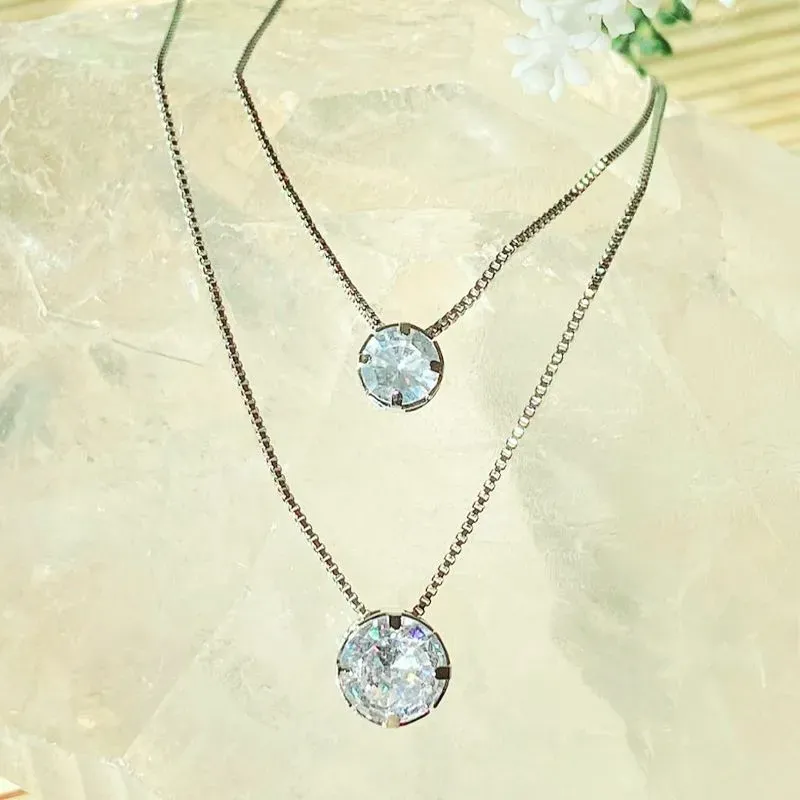 colar rodio duplo ponto de luz redondo cristal