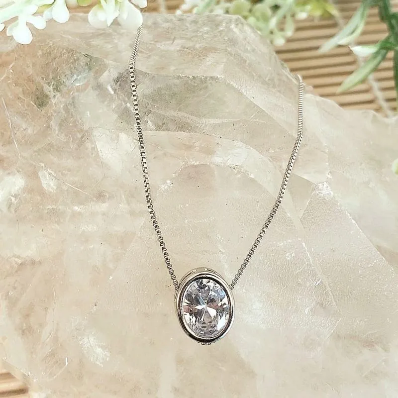 colar rodio gravata ponto de luz oval cristal