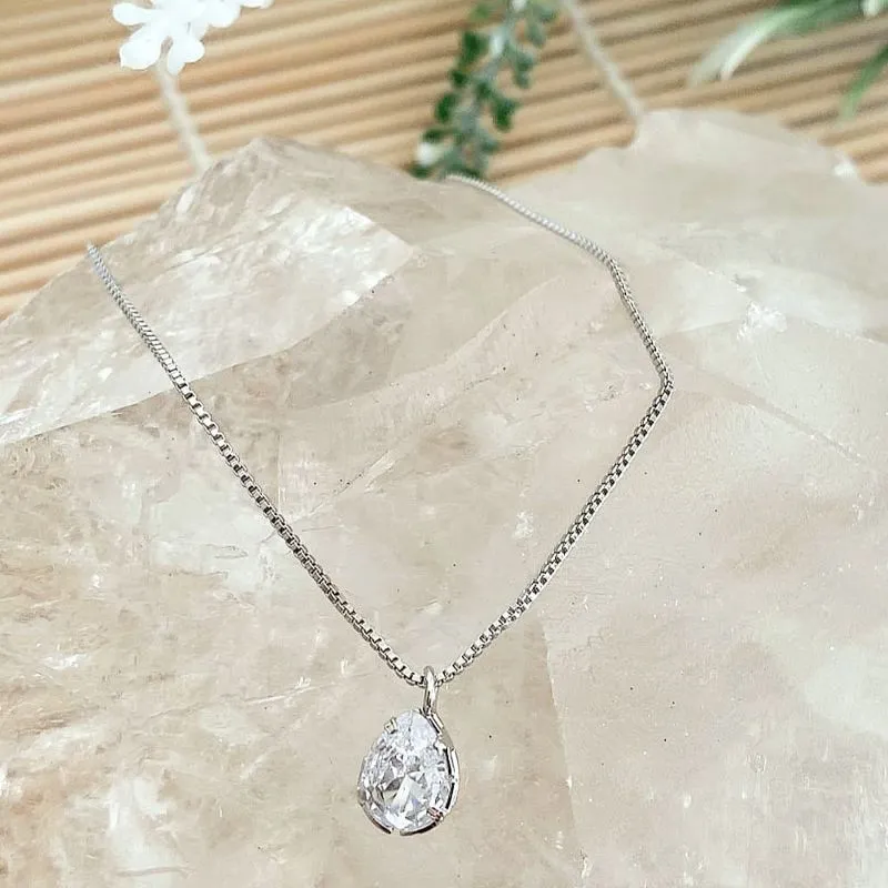 colar rodio ponto de luz gota cristal