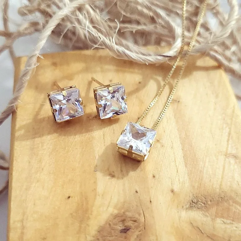 conjunto ouro ponto de luz quadrado cristal