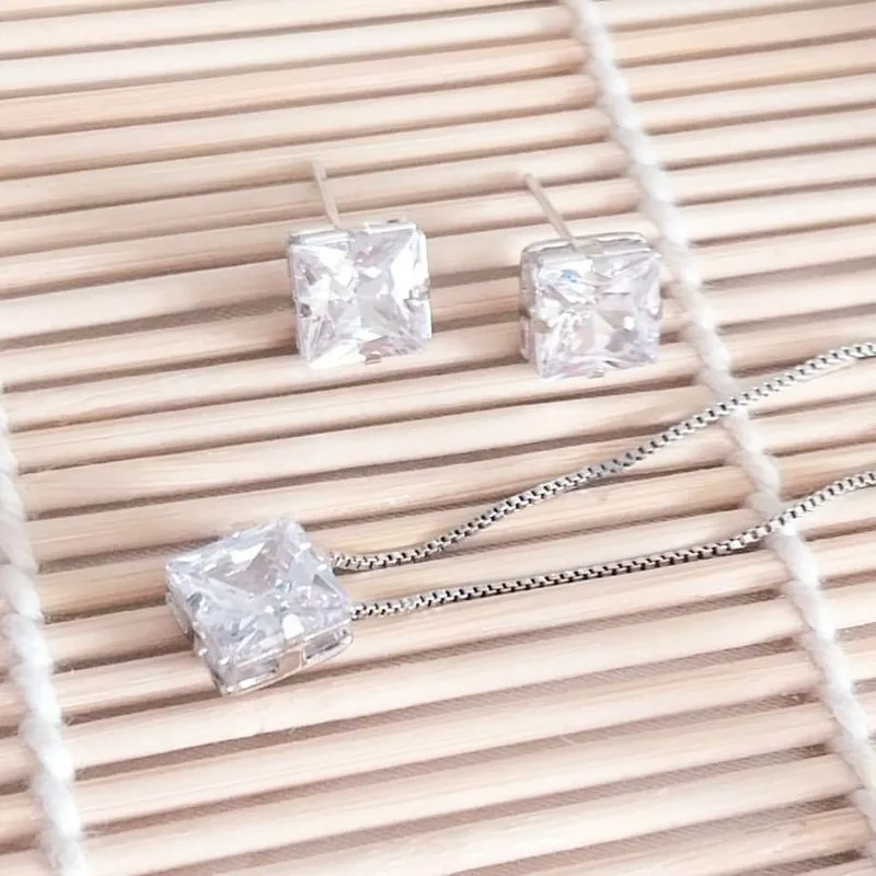 conjunto rodio ponto de luz quadrado cristal