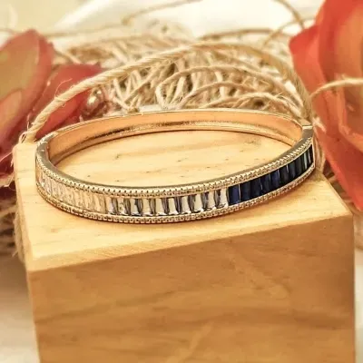 Pulseira bracelete ouro baguete cravejada safira