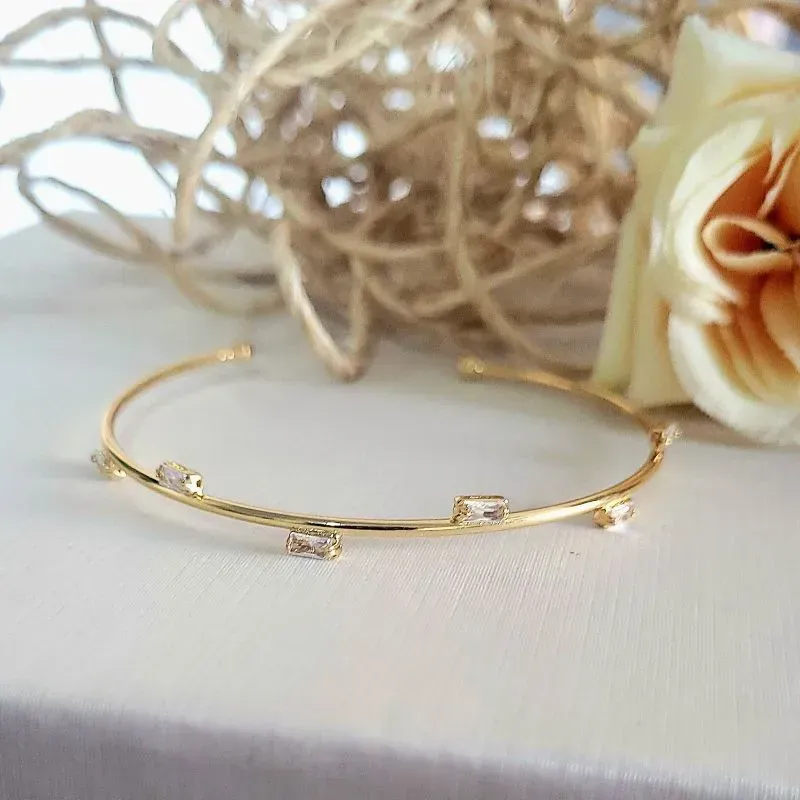 pulseira ouro bracelete com zircônias cristais retangulares