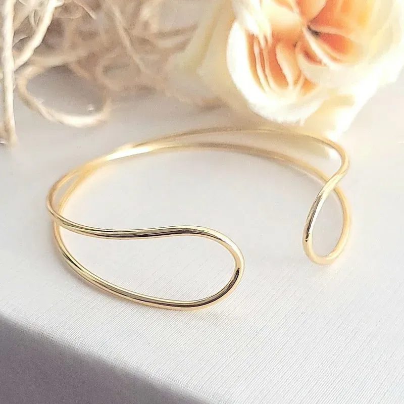pulseira ouro bracelete dupla lisa em X