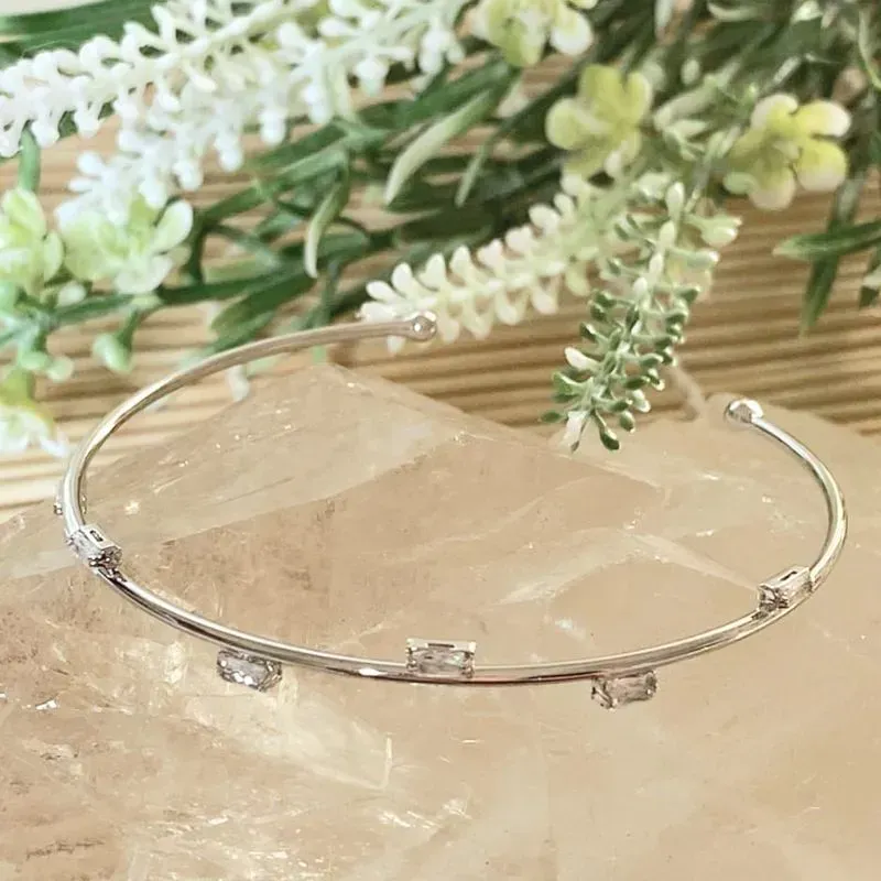 pulseira rodio bracelete com zircônias cristais retangulares