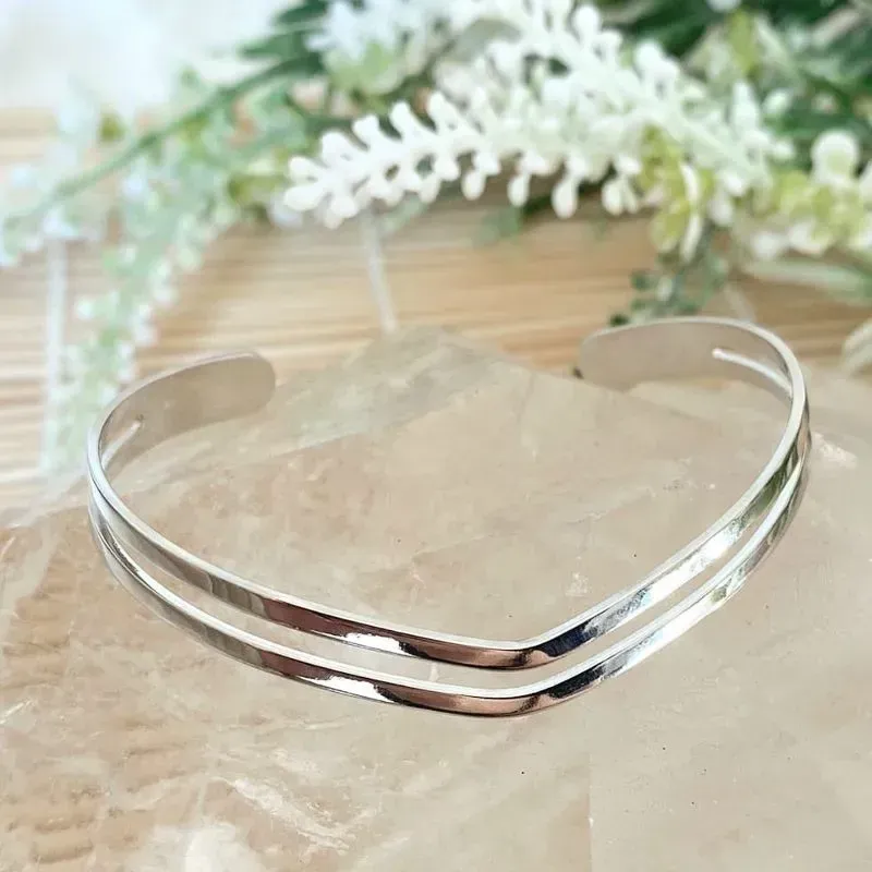 pulseira rodio bracelete duplo chapado liso em V