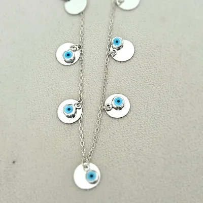 Colar bianco choker com bolinhas chapadas e olho grego