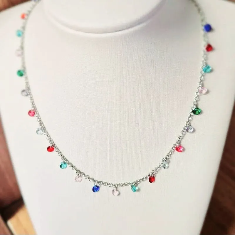 colar choker rodio pedras colors penduradas
