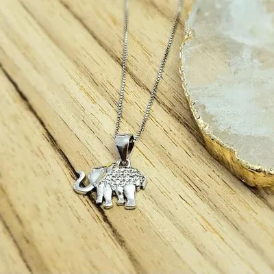 colar prata elefante com corpo todo zirconias