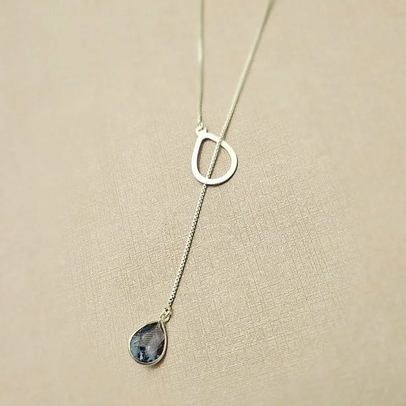 colar prata gravata gota lisa vazada e gota lilás