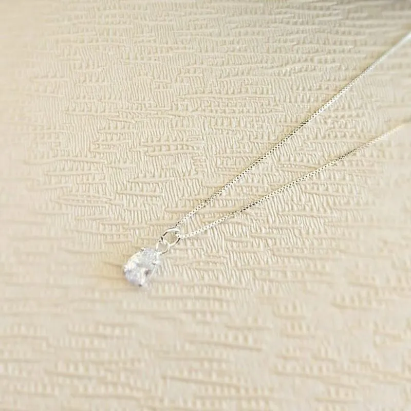 colar prata ponto de luz gota cristal
