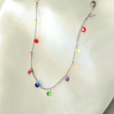 colar rodio choker cristais colors