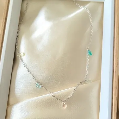 colar rodio choker cristais em gotas colors pastel