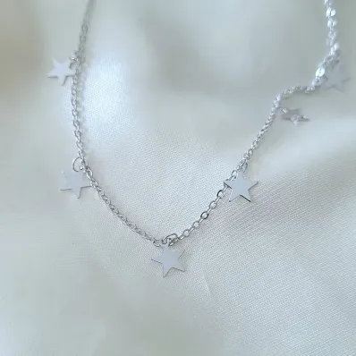 colar rodio choker estrelas penduradas lisas