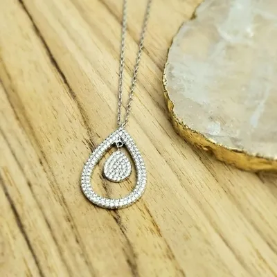 colar ródio gota cravejada vazada com meio gota zircônias