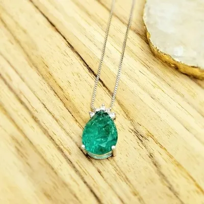 colar ródio gota fusion verde com 5 zircônias topo
