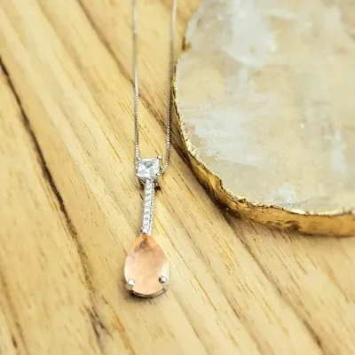 colar rodio gota morganita fusion com pendulo zirconias