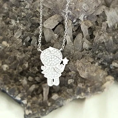 colar ródio menina toda zirconias com varinha estrela