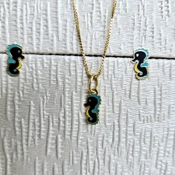 conjunto infantil ouro cavalo marinho