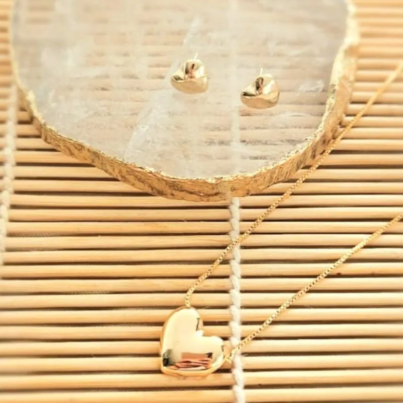 conjunto ouro coração abaulado