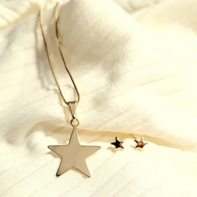 conjunto ouro estrela lisa
