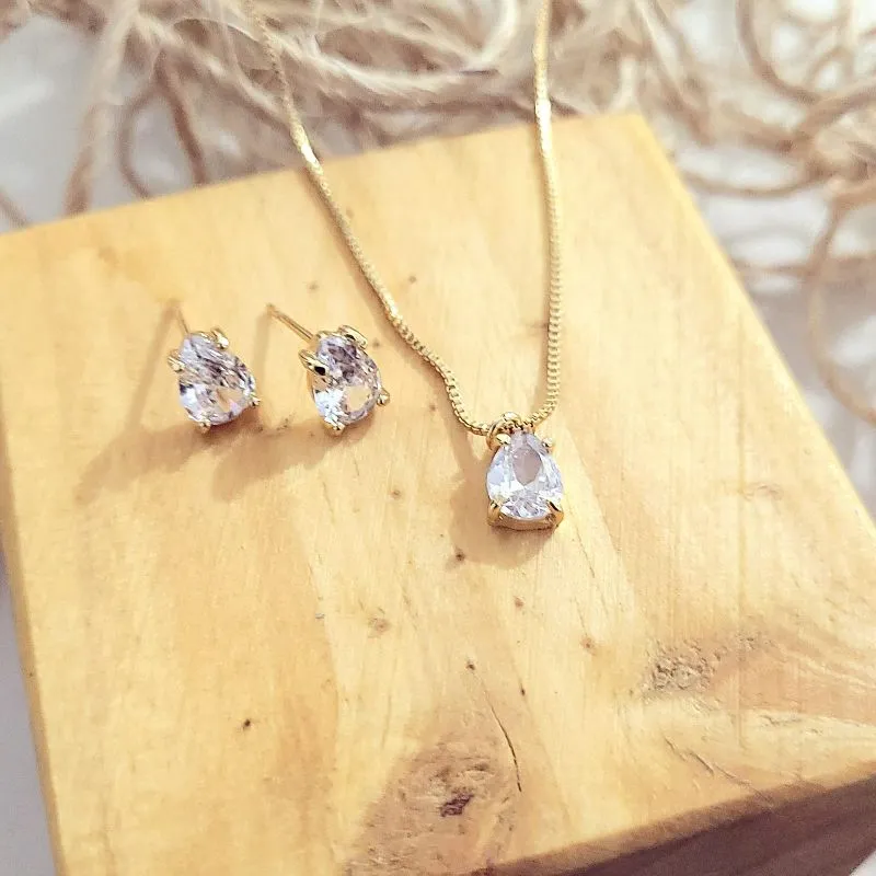 conjunto ouro gota pequena cristal