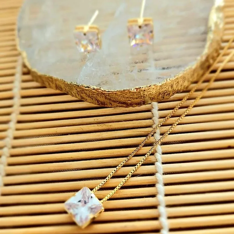 conjunto ouro ponto de luz quadrado cristal