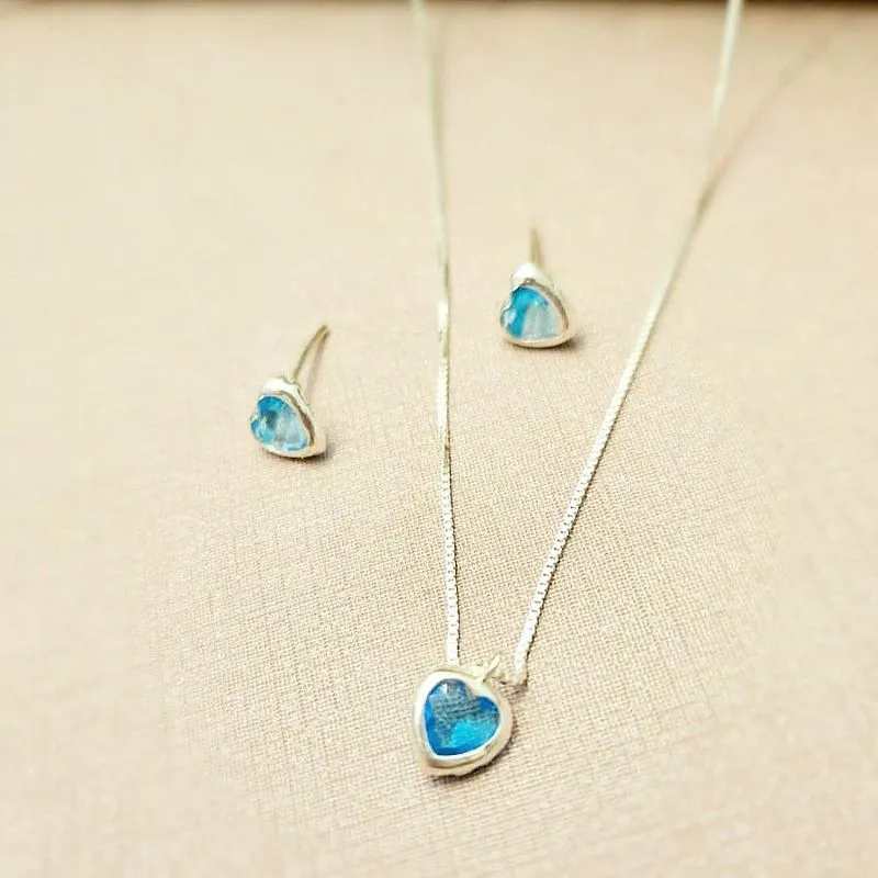 conjunto prata coração azul claro