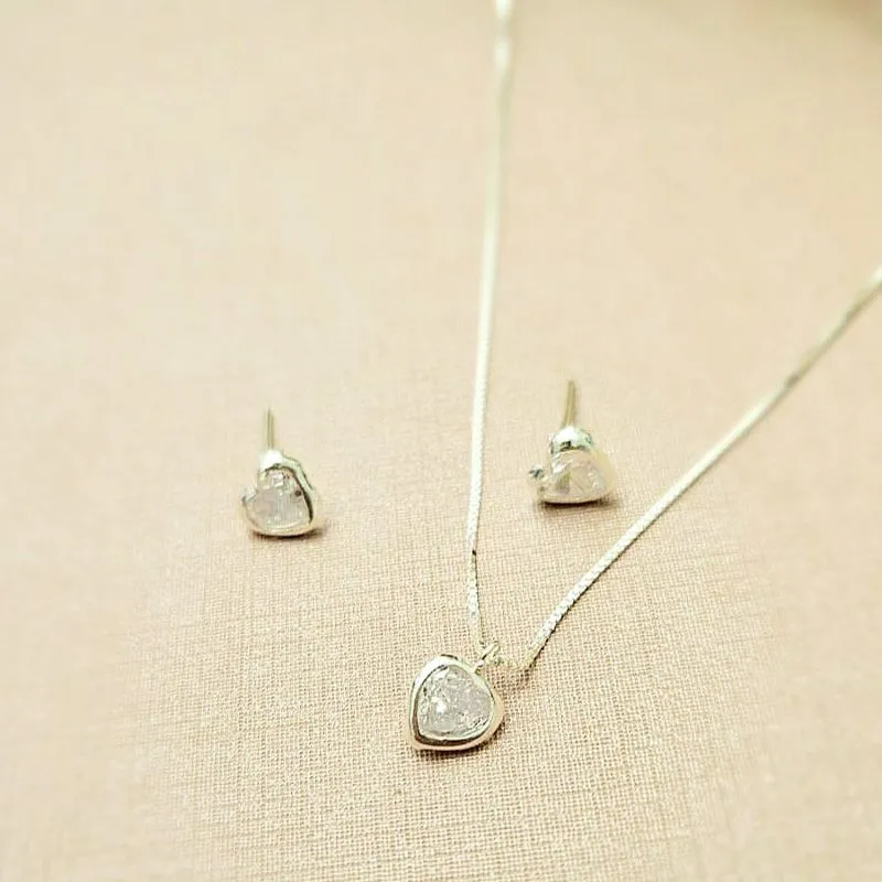 conjunto prata coração cristal