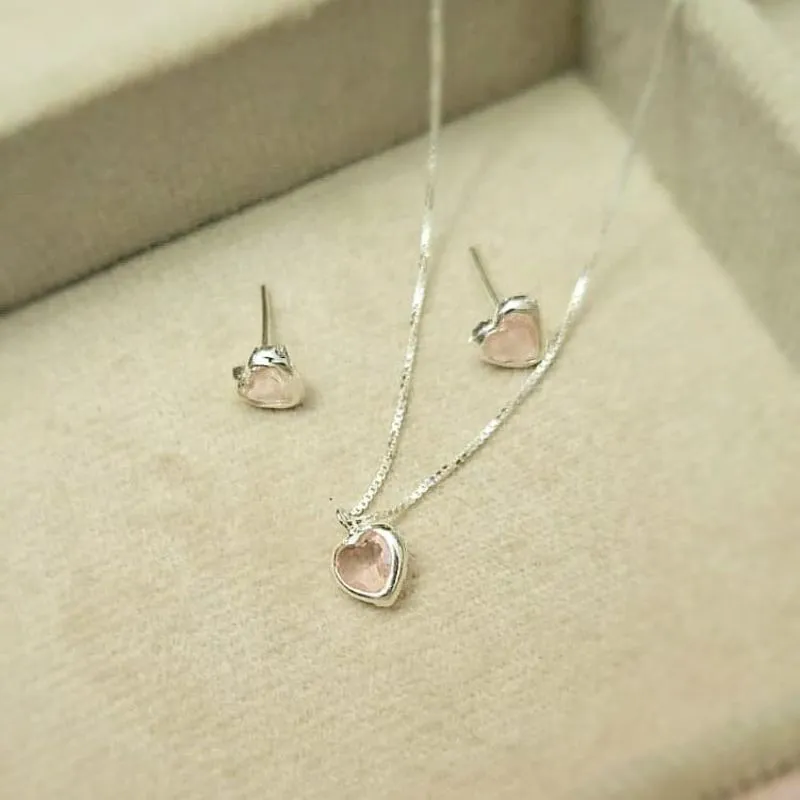 conjunto prata coração rosa claro